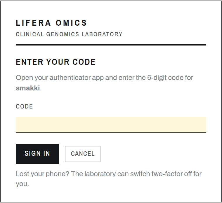 Two-factor code entry