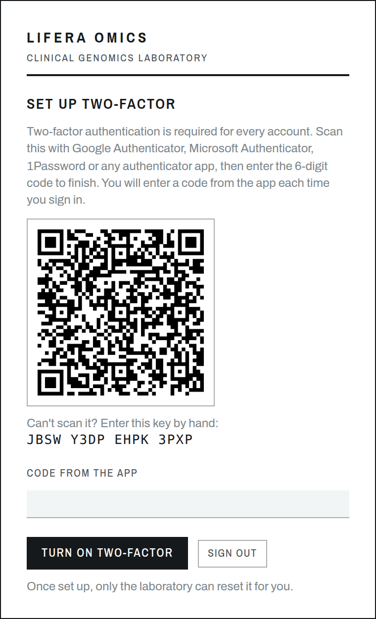 Two-factor setup