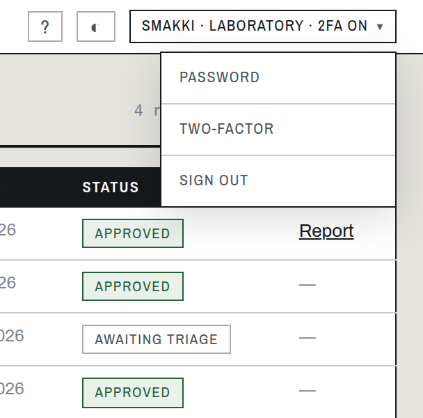 Account menu